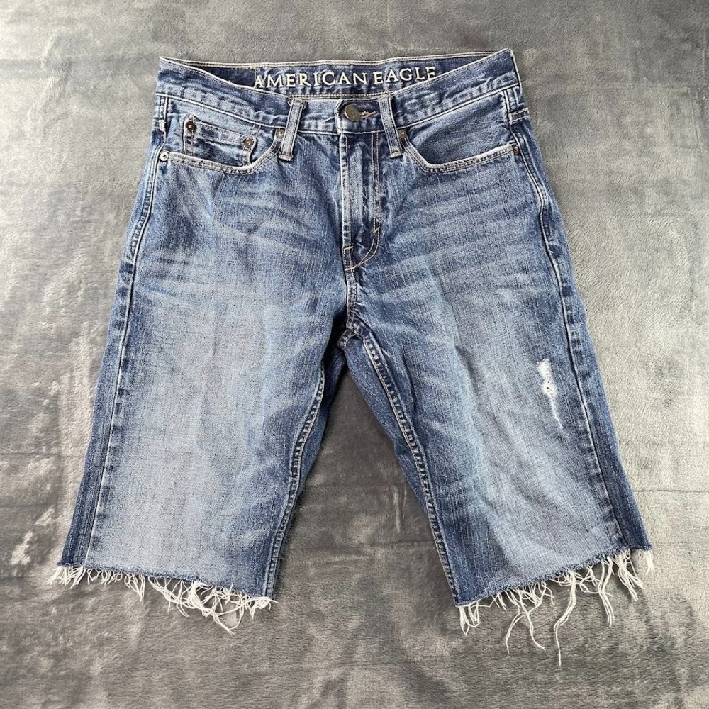American Eagle‎ Denim Shorts Mens 30 Blue Original Boot Cut Distressed Raw Hem